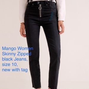 NWT Mango Women Skinny Zipped Black Jeans US 10